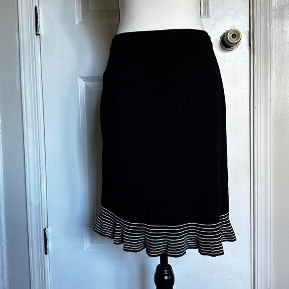 SAG HARBOR Black midi pencil skirt with striped ruffle trim - Picture 1 of 4
